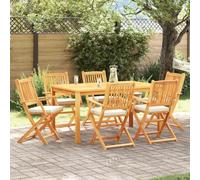 QUAHEAS Lot de 6 chaises pliantes blanches en bois d'acacia massif - 49 x 57,5 x 92 cm - Chaise d'extérieur avec coussin résistant aux intempéries - Chaises de patio pour terrasse, élégantes et