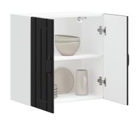 QUAHEAS Lucca Armoire de cuisine suspendue, en bois noir, 60 x 31 x 60 cm, avec portes en verre, espace de rangement pour cuisine, armoire murale, robuste et facile d'entretien, polyvalente, pour