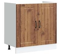 QUAHEAS Lucca Meuble sous évier aspect bois vieilli, 80 x 46 x 81,5 cm, avec pieds réglables, meuble de cuisine, espace de rangement pour garde-manger et micro-ondes
