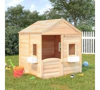 QUAHEAS Maison de jeu en bois de sapin massif avec porte verrouillable et 2 pots de fleurs, 125 x 120 x 132 cm, pour enfants de 3 à 12 ans, abri de jardin pour extérieur, favorise l'imagination et le