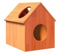 QUAHEAS Maison pour chat marron ciré en bois de pin massif 41 x 50 x 50 cm avec toit solide et marches - Meuble d'intérieur pour chat pour escalade, jouer, se reposer, refuge dans l'appartement et le