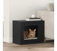QUAHEAS Maison pour chat noire en bois 51 x 30 x 42,5 cm, meuble d'intérieur stable avec fonction arbre à chat, surface de couchage et possibilités d'escalade pour salon et appartement