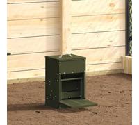 QUAHEAS Mangeoire pour poules Vert olive en acier laminé à froid 25 x 42 x 40 cm avec capacité de 4 kg pour l'intérieur et l'extérieur Distributeur de nourriture robuste avec mécanisme à pédale