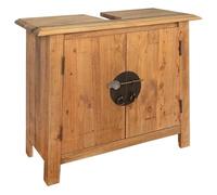 QUAHEAS Meuble bas de salle de bain en pin massif 70 x 32 x 63 cm, lavabo rustique avec grand compartiment, look vintage pour votre salle de bain, stable et durable