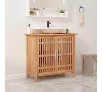 QUAHEAS Meuble de lavabo 66 x 29 x 61,5 cm, en bois massif de noyer, meuble de salle de bain avec espace de rangement, armoire de salle de bain, style maison de campagne, bois robuste