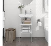 QUAHEAS Meuble de lavabo de salle de bain, blanc, 40 x 38 x 83 cm, fer revêtu par pulvérisation, robuste, durable, crée un espace de rangement, pour une salle de bain bien rangée