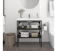 QUAHEAS Meuble de lavabo de salle de bain, noir, 79 x 38 x 83 cm, fer revêtu par pulvérisation, espace de rangement ouvert pour serviettes, durable et résistant aux intempéries, nettoyage facile