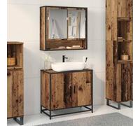 QUAHEAS Meuble de salle de bain - Aspect bois vieilli - 65 x 33 x 60 cm - Avec porte - Cadre en acier robuste - Espace de rangement pour ustensiles de salle de bain - Facile d'entretien - Pour