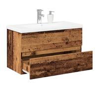 QUAHEAS Meuble de salle de bain avec bac encastrable, aspect bois vieilli, 80 x 38,5 x 45 cm, montage mural, espace de rangement, meuble de salle de bain