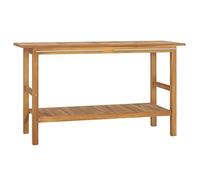 QUAHEAS Meuble de salle de bain en teck massif 132 x 45 x 75 cm, meuble de salle de bain avec beaucoup d'espace de rangement, meuble de salle de bain en bois naturel pour lavabo, durable