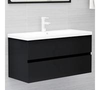 QUAHEAS Meuble de salle de bain moderne en céramique avec bac encastrable, 90 x 38,5 x 45 cm, avec trop-plein, noir