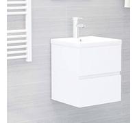 QUAHEAS Meuble de salle de bain moderne en matériau dérivé du bois - Blanc - 41 x 38,5 x 45 cm - Avec lavabo encastrable en céramique, robinet et vidage Push Open