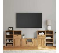 QUAHEAS Meuble de salon 5 pièces en pin massif avec espace de rangement, meuble bas TV, buffet, armoire, commode pour salon, avec tiroir, porte, étagère et canal de câbles, possibilités de rangement
