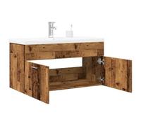 QUAHEAS Meuble sous-lavabo avec bac encastrable, aspect bois ancien, 90 x 38,5 x 46 cm, matériau dérivé du bois, pour salle de bain, résistant à l'humidité, avec lavabo en céramique