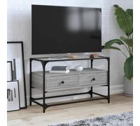 QUAHEAS Meuble TV avec plateau en verre gris Sonoma 80 x 35 x 51 cm, meuble bas avec espace de rangement et tiroirs, table TV pour salon, buffet avec passe-câbles et support mural