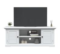 QUAHEAS Meuble TV blanc en bois 110 x 30 x 41 cm avec 6 compartiments et 2 portes, meuble de rangement pour salon, chambre à coucher, meuble TV bas avec étagère et passe-câbles