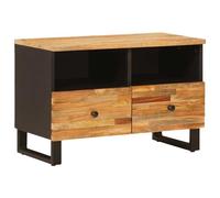 QUAHEAS Meuble TV en bois de manguier massif marron 70 x 33 x 46 cm avec beaucoup d'espace de rangement, tiroir, porte et étagère pour salon, home cinéma et chambre à coucher