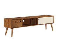 QUAHEAS Meuble TV en bois massif d'acacia 140 x 30 x 40 cm avec 3 compartiments, meuble bas et buffet, rangement pratique pour le salon, table TV élégante avec espace de rangement et canal de câbles