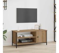 QUAHEAS Meuble TV en chêne Artisan, 100 x 40 x 45 cm, avec porte et étagères, meuble bas moderne pour salon, espace de rangement pour médias et décoration, pieds en acier stables, buffet fonctionnel