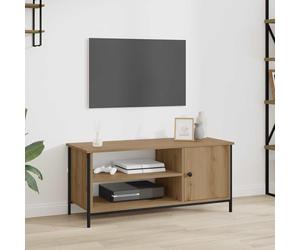 QUAHEAS Meuble TV en chêne Artisan, 100 x 40 x 45 cm, avec porte et étagères, meuble bas moderne pour salon, espace de rangement pour médias et décoration, pieds en acier stables, buffet fonctionnel