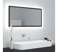 QUAHEAS Miroir de salle de bain LED gris brillant, 90 x 8,5 x 37 cm, acrylique, éclairage RVB, design moderne, montage mural, pour salle de bain et salon