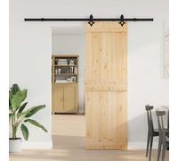 QUAHEAS NARVIK Porte coulissante en pin massif et acier revêtu par pulvérisation 70 x 210 cm avec mécanisme de porte coulissante noir pour chambre, maison, intérieur