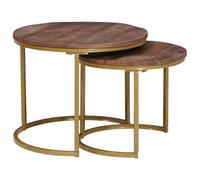 QUAHEAS Nesting Lot de 2 tables basses en bois massif mangue et acier rondes Design industriel Ø 50/40 cm Table de salon pour la maison Table basse