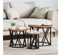 QUAHEAS Nesting - Lot de 3 tables d'appoint - En bois recyclé et acier - Rondes et modernes - Pour salon, table basse - 53 x 53 x 40 cm