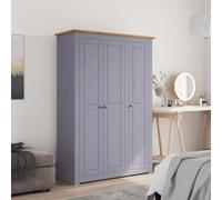 QUAHEAS Panama Armoire à 3 portes, grise, 118 x 50 x 171,5 cm, en pin massif, série Panama, avec 4 étagères et tringle à vêtements