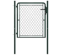 QUAHEAS Portail de jardin en acier vert avec treillis - 100 x 125 cm - Réglable de 97 à 102 cm de large - Avec serrure et poignée - Antirouille - Pour jardin, terrasse, terrain, clôture, sécurité