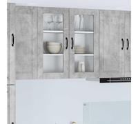 QUAHEAS Porto Armoire murale en verre - Gris béton - 80 x 31 x 80 cm - En bois - Armoire d'appoint multifonction - Rangement - Étagère de rangement - Vitrine pour salle à manger et garde-manger