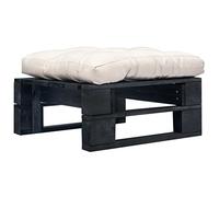 QUAHEAS Pouf en palettes d'extérieur avec coussin couleur sable, bois de pin imprégné sous pression, noir, 60 x 60 x 35 cm, résistant aux intempéries, pour jardin, terrasse, balcon