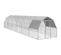 QUAHEAS Poulailler avec toit en acier galvanisé 2,5 x 12 x 2,25 m avec toit en polyéthylène imperméable et maille hexagonale, enclos pour poulet, canard, lapin, résistant aux intempéries
