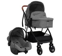 QUAHEAS Poussette combinée 3 en 1 gris clair noir acier avec nacelle et fonction allongée, pliable, compacte, maniable pour nouveau-né, tout-petit, extérieur, voyage, vacances