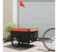 QUAHEAS Remorque de vélo en fer noir et orange, 45 kg, 124 x 62,5 x 52 cm, avec timon et drapeau de sécurité, idéale pour les charges, les bagages, les enfants, le chien, l'extérieur et le vélo