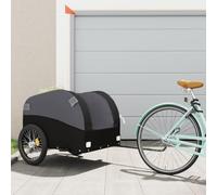 QUAHEAS Remorque de vélo noire en fer 45 kg avec timon et drapeau de sécurité, pliable, idéale pour les charges, les bagages, les enfants, le chien, l'extérieur et le vélo