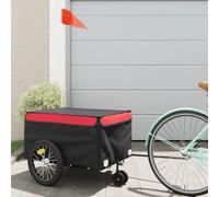 QUAHEAS Remorque de vélo noire et rouge en fer, capacité de charge de 45 kg, avec timon et drapeau de sécurité, pliable et robuste pour le transport, les bagages, le chien, les enfants, l'extérieur et