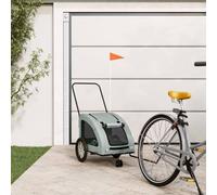 QUAHEAS Remorque de vélo pour chien - Gris - Tissu Oxford - En fer robuste - 124,5 x 63,5 x 66 cm - Pliable - Avec fenêtre en maille et housse de pluie - Pour animaux de compagnie - Chariot de