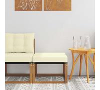 QUAHEAS Repose-pieds d'extérieur en bois massif d'acacia avec tissu textilène naturel, 59 x 59 x 37 cm, élément de canapé de jardin résistant aux intempéries, module de salon pour balcon, terrasse