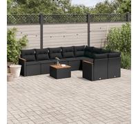 QUAHEAS Salon de Jardin 10 pièces Noir résine tressée avec Coussins modulable encastrable Ensemble canapé Fauteuil Table extérieur terrasse Balcon Bois métal pour Repas détente Lounge Angle