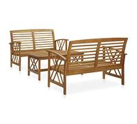 QUAHEAS Salon de Jardin 3 pcs Bois d'acacia Massif avec Table Basse et bancs pour extérieur Patio terrasse Balcon, Ensemble Meuble Vintage Stable Durable pour Repas détente Lounge