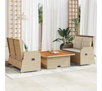 QUAHEAS Salon de jardin 3 pièces en polyrotin beige avec coussins, dossiers réglables pour terrasse, balcon et extérieur
