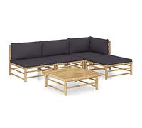 QUAHEAS Salon de Jardin 5 pièces en Bambou Gris foncé avec Coussins modulables, Ensemble canapé d'angle et Central, Table Basse, Repose-Pied pour Patio terrasse extérieur