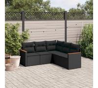 QUAHEAS Salon de Jardin 5 pièces en résine tressée Noire avec Coussins Amovibles, Ensemble modulable encastrable pour terrasse, Balcon ou Patio, Cadre Acier Enduit de Poudre résistant aux UV