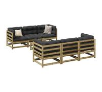 QUAHEAS Salon de Jardin 7 pcs Bois de pin imprégné Ensemble modulable avec 4 sièges d'angle 2 fauteuils centraux Repose-Pied pour terrasse Balcon extérieur résistant Durable
