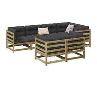 QUAHEAS Salon de Jardin 7 pcs Bois de pin imprégné Ensemble modulable extérieur Patio terrasse Balcon résistant pour Repas et détente Angle encastrable