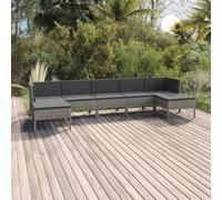 QUAHEAS Salon de Jardin 7 pièces avec Coussins Gris en résine tressée modulable pour terrasse Balcon extérieur, Ensemble canapé Angle Fauteuil encastrable pour détente Repas Patio
