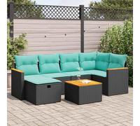 QUAHEAS Salon de Jardin 7 pièces avec Coussins Noirs en résine tressée et Acier Enduit, Ensemble canapé modulable avec Table en Bois d'acacia, Banquette encastrable pour terrasse