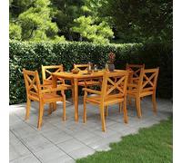 QUAHEAS Salon de jardin 7 pièces en bois massif d'acacia - Ensemble de meubles d'extérieur robustes pour terrasse et jardin - Ensemble de 6 chaises en bois d'acacia durable