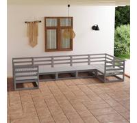 QUAHEAS Salon de jardin 7 pièces en pin massif gris pour terrasse et jardin, design modulaire pour une conception flexible, robuste et stable